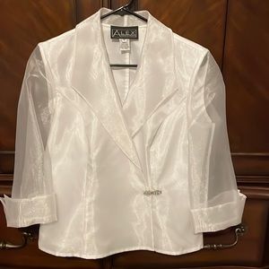 White formal blouse by Alex Evenings. Material has a subtle shimmer. Size medium